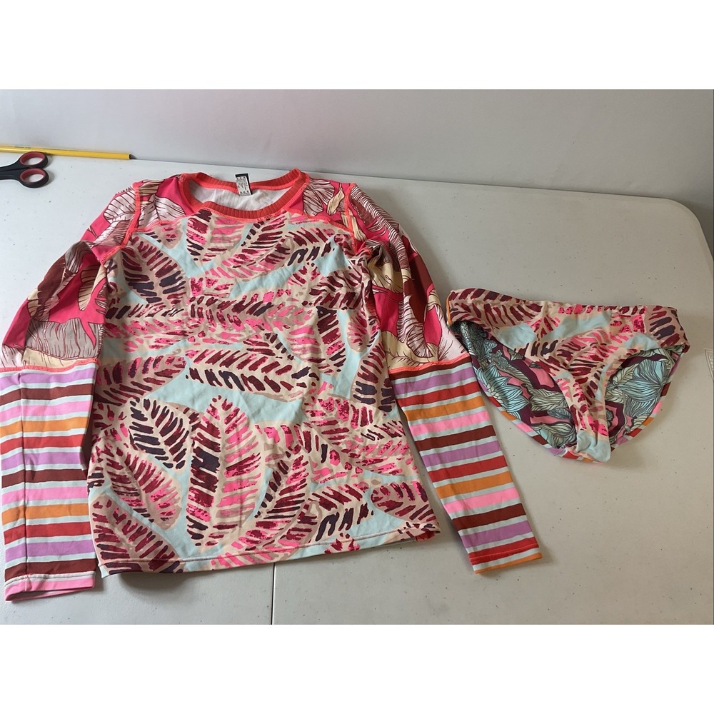 MAAJI Girl's  Rashguard Swimsuit Set Size 14 Blue Pink Long Sleeve